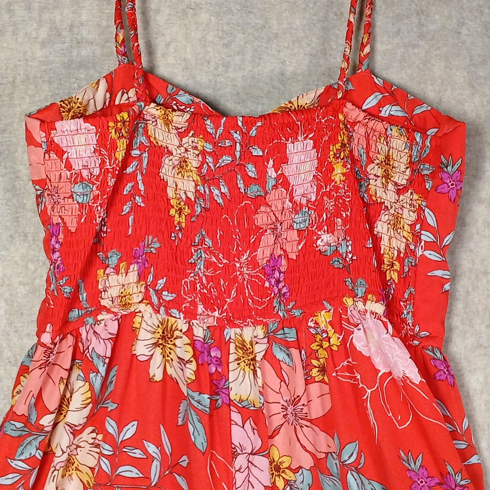 BOG Collective Red Floral Sweetheart Wide Leg Jumpsuit Vacation Style LARGE EUC - Picture 6 of 9